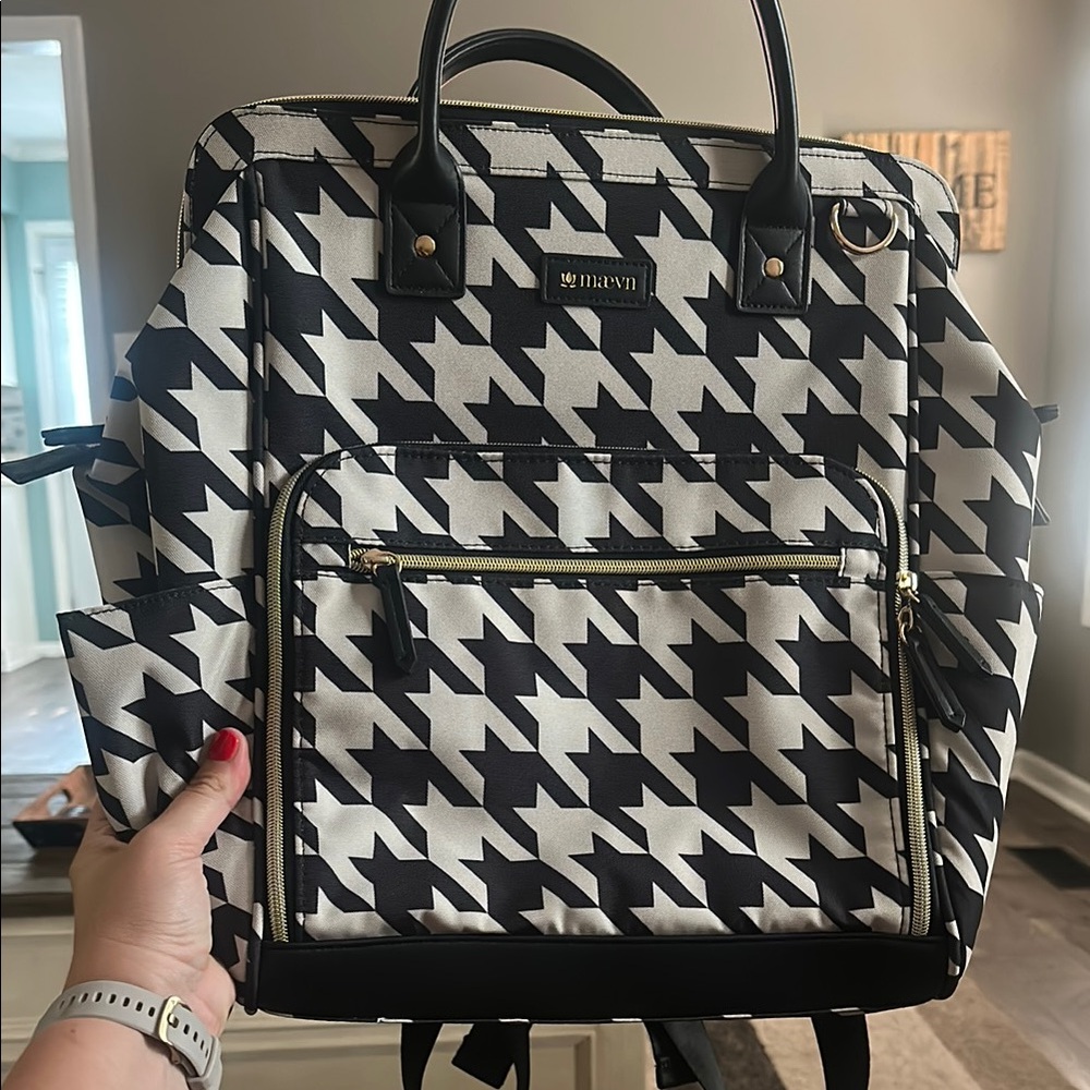 Maevn Black and White Houndstooth Clinical Backpack